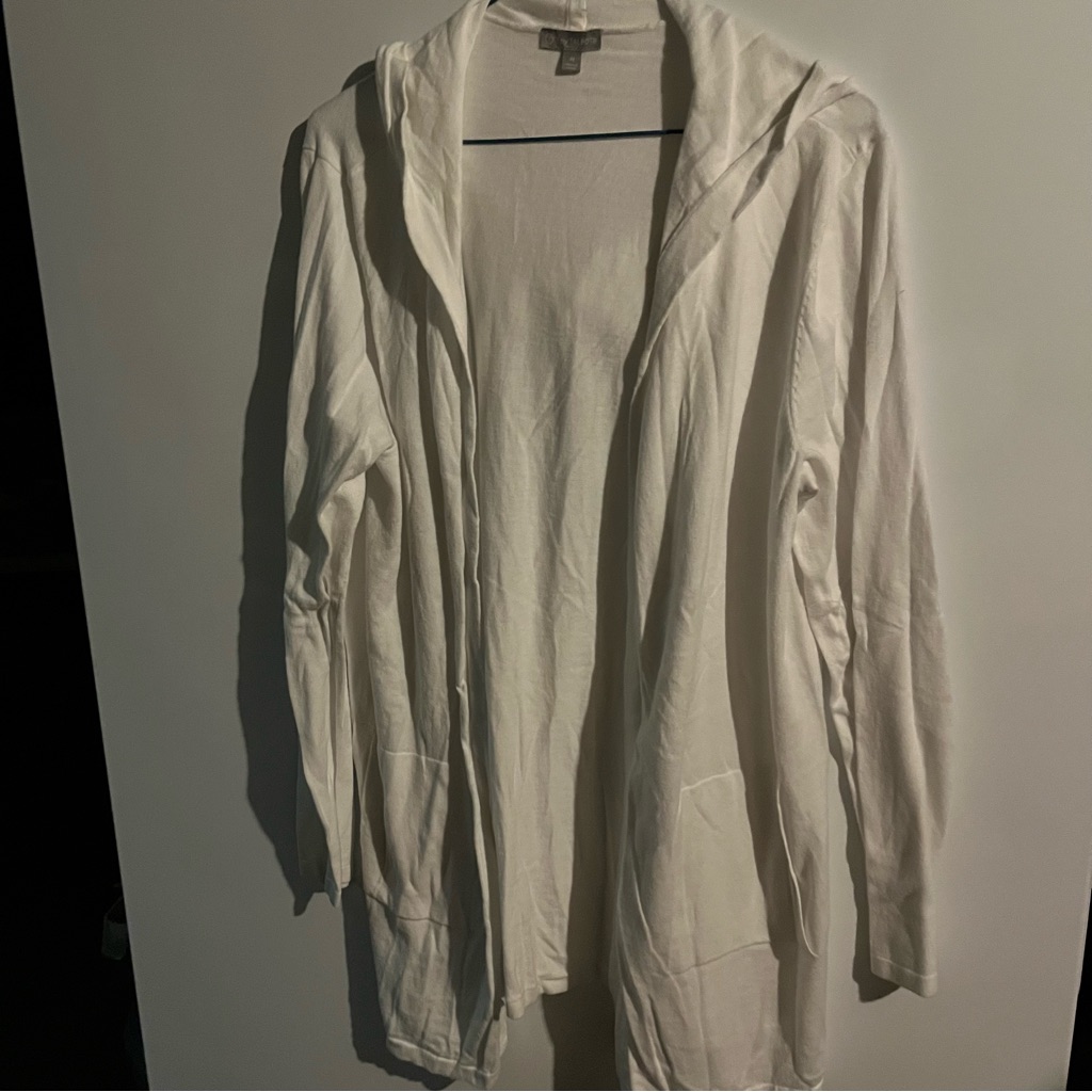 Talbots White Open-Front Hooded Cardigan